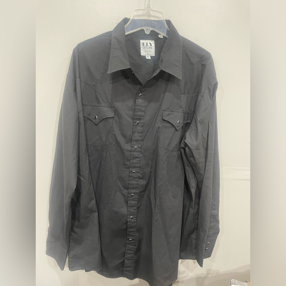Ely Cattleman Shirt‎ Mens 3XLT Black Pearl Snap Western Cowboy Rodeo